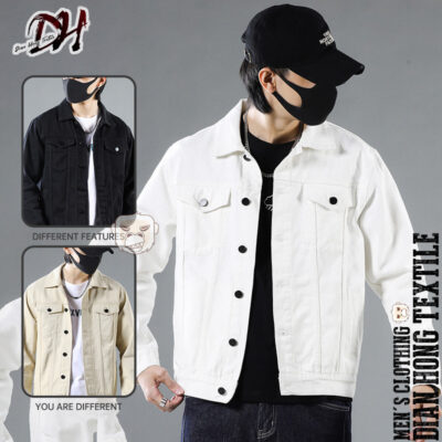Nam hợp thời trang áo khoác denim nam mỏng mùa xuân và mùa thu mới phù hợp với màu trơn giản dị áo khoác nam