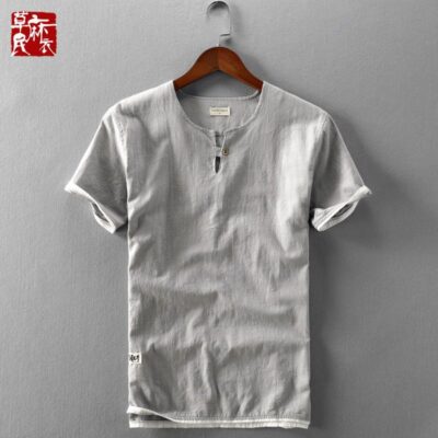 Áo Sơ Mi Ngắn Tay Mùa Hè Vải Lanh Nam Phong Cách Cổ Điển, Áo Sơ Mi Vải Lanh Cotton, Phần Mỏng, Tay Lửng, Thanh Niên, Quần Áo Nam Bán Buôn