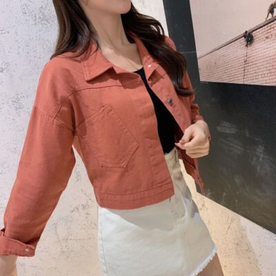 Áo khoác denim nữ cỡ lớn nữ mùa xuân và mùa thu ngắn sinh viên rời BF áo khoác áo khoác Harajuku thường ngày áo khoác nhỏ