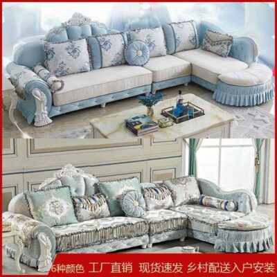 Sofa vải phong cách châu Âu chạm khắc gỗ nguyên khối sang trọng kết hợp góc phòng khách mới có thể tháo rời và giặt được kích thước căn hộ