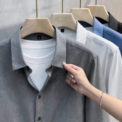 Áo sơ mi cao cấp cảm giác áo khoác nam dài tay xu hướng sọc Nhật Bản quần áo hàng đầu nam giản dị áo sơ mi nam mẫu xuân thu