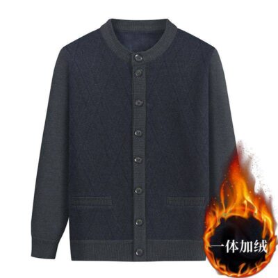 Áo len Cardigan bố Áo dệt kim nam Quần áo nam trung niên và cao tuổi Quần áo ông ngoại Áo khoác ngoại cỡ dày và lông cừu Quần áo thu đông