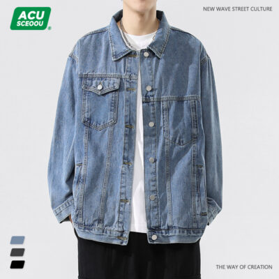 ACU Quần Áo Nam Mùa Xuân 2023 Sản Phẩm Mới Retro Đồng Màu Làm Cũ Đã Giặt Áo Khoác Denim Bảo Hộ Lao Động Áo Khoác Rộng Nam