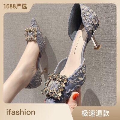 H997-96 giày cao gót nữ đế rỗng mùa hè mới gợi cảm khí chất kim cương giả lưới đỏ nông mũi nhọn giày