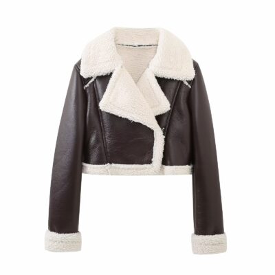 Amazon Bán buôn Quần áo nữ mùa thu và mùa đông Phong cách xe máy châu Âu và Mỹ Faux Fur One Body Slim Hai mặt áo khoác ngắn