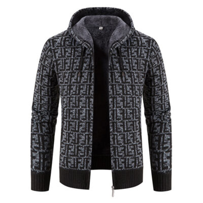 2023 mùa thu đông mới áo khoác nam xu hướng thể thao có mũ trùm đầu đan áo khoác cardigan xu hướng trẻ trung nam quần áo