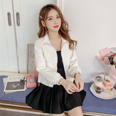 Áo khoác bảo hộ lao động kiểu dáng ngắn nữ mùa xuân thu 2023 cửa hàng mới phiên bản Hàn Quốc dáng rộng giảm béo phù hợp áo khoác người nổi tiếng trên mạng có túi lớn