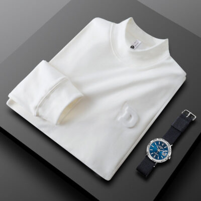 T.GUO mùa đông dày ấm hai mặt chải nhung Đức áo len cổ cao nửa đầu áo len dài tay mỏng vừa vặn cho nam