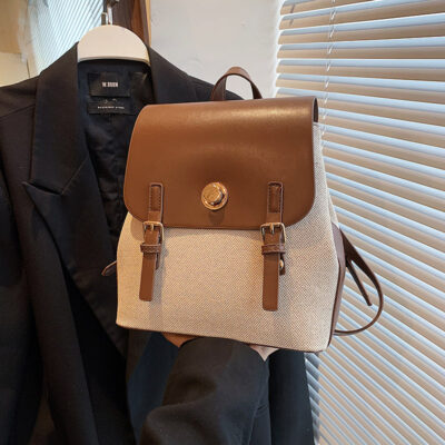 Mùa hè 2023 phiên bản Hàn Quốc xuyên biên giới mới của phụ nữ dệt bằng rơm ba lô giản dị phong cách cổ điển túi xách nữ sức chứa lớn cao cấp