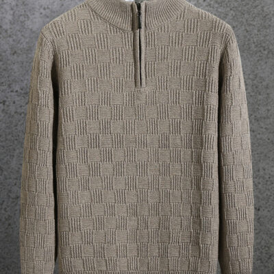 Áo len nam cổ đứng dây kéo nửa chiều cao mùa thu đông dày ấm xu hướng kẻ sọc áo chui đầu áo len dệt kim quần áo mùa đông