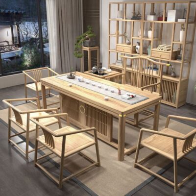 Phong Cách Trung Hoa Mới Bàn Bàn Phòng Khách Gia Đình Bàn trà Ghế Kết Hợp Bàn trà Gỗ Chắc Chắn Bàn trà Văn Phòng Bộ Một Zen