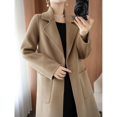 Áo khoác len cashmere hai mặt mới mùa xuân và mùa thu 2023 phiên bản Hàn Quốc cho nữ áo khoác len ngắn một bên ngực cao cấp