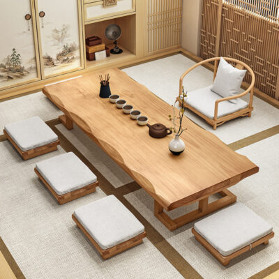 Bàn cà phê trải chiếu tatami kiểu Nhật gỗ đặc Bàn trà thiền cửa sổ bay Bàn trà ngồi kiểu Trung Quốc mới Bàn trà thấp nhiều người kết hợp