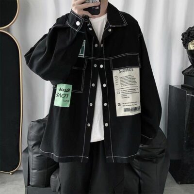 Quần áo denim nam mùa xuân và mùa thu Nhật Bản khâu áo khoác nam denim áo sơ mi trẻ trung áo liền quần