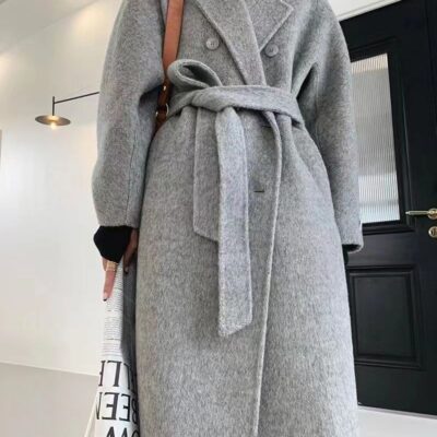 Thắt lưng tóc dài cao cấp phiên bản Hàn Quốc khí chất mới thanh lịch áo khoác len hai mặt dài trung bình cho nữ áo khoác nữ cao cấp