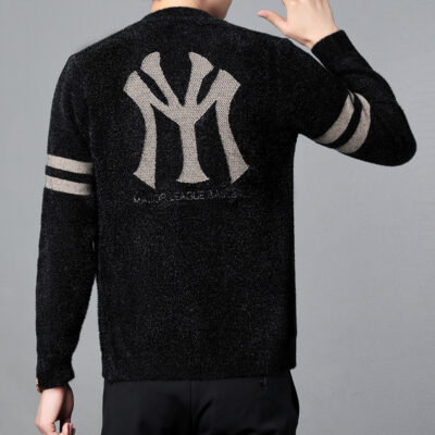 Nam Mùa Thu Đông Mới Dệt Kim Áo Khoác Nam Cardigan Bóng Chày Cổ Rời Thời Trang Chồn Áo Khoác Nỉ Nam