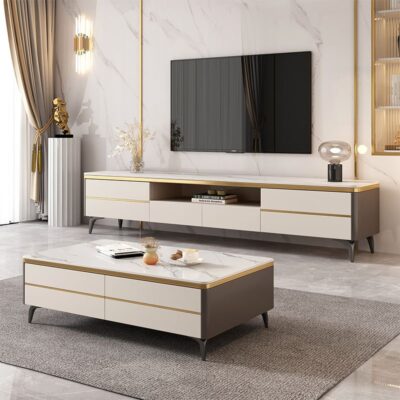 Bàn trà đẹp phiến đá bàn trà kết hợp tủ TV nhà căn hộ lớn và nhỏ hiện đại tối giản vuông bàn trà máy video tủ sàn