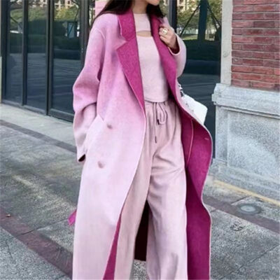 Áo khoác len cashmere hai mặt màu gradient cho nữ Áo khoác len pha len dài cho nữ