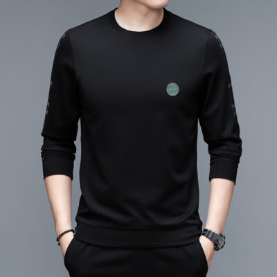 Áo len nam xuân thu phong cách mới áo thun dài tay giản dị trẻ trung trung niên cổ tròn phần mỏng thể thao áo sơ mi đáy rộng thay mặt cho