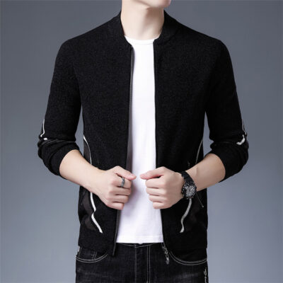 Mùa xuân và mùa thu 2021 bóng chày cổ áo cardigan dệt kim nam áo khoác ngoài áo len chenille áo khoác nam phong cách Hàn Quốc sành điệu hàng đầu