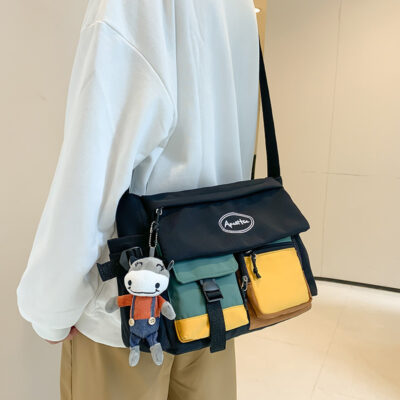 Ins màu tương phản túi messenger nam thương hiệu hợp thời trang mới phối màu túi đeo vai đơn nữ thể thao giản dị túi messenger mát mẻ hợp thời trang phong cách Nhật Bản