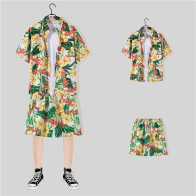Amazon Hawaii bãi biển hoa áo sơ mi ngắn tay nam rời thương mại nước ngoài áo sơ mi kích thước lớn quần short in phù hợp với thời trang