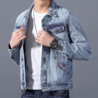 Áo khoác denim nam mùa xuân và mùa thu phiên bản mới của Hàn Quốc theo xu hướng tự trồng quần áo denim mùa thu cao cấp dụng cụ áo khoác thường triều