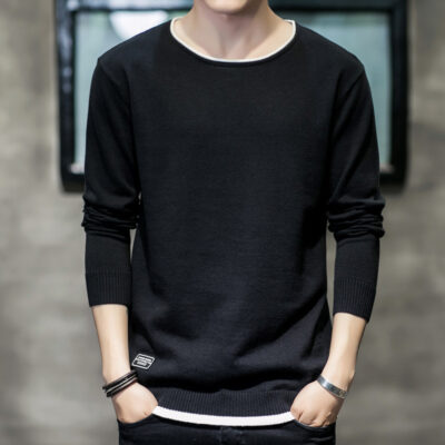 Áo len nam dài tay mỏng kiểu dáng mùa thu mới phong cách Hàn Quốc xu hướng áo len cổ tròn đáy mỏng 2021