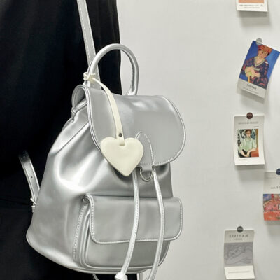 2023 Hàn Quốc Ins Túi Nữ Mới Túi Đeo Vai Màu Bạc Dung Tích Lớn Đơn Giản Túi Xách Ba Lô Du Lịch