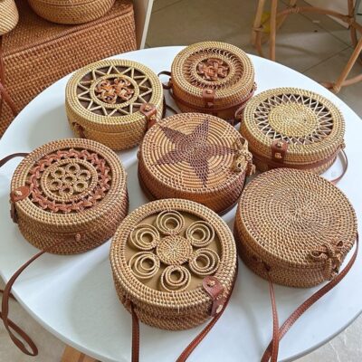 Dệt Mây Việt Nam Rỗng Đồng Bằng Mini Dệt Ống Hút Cầm Tay Một Vai Túi Đeo Chéo Túi Rừng Rổ Nữ Túi Tròn