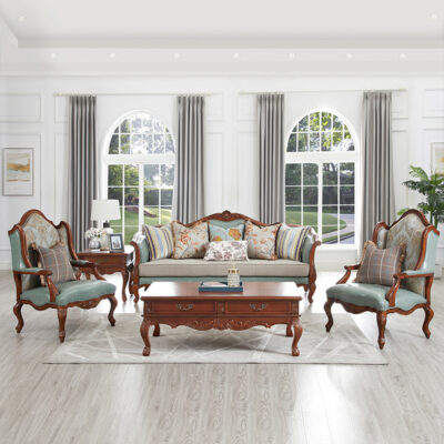 Mỹ sofa gỗ chắc chắn sofa da nghệ thuật 3 chỗ sofa phong cách Châu Âu chạm khắc phòng khách sofa vải ghế giải trí