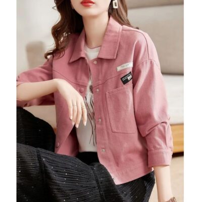 Mùa Xuân Và Mùa Thu 2023 Mới Ve Áo Ngắn Bảo Hộ Lao Động Áo Khoác Nữ Rời Mỏng Chữ Tay Dài Bột Top
