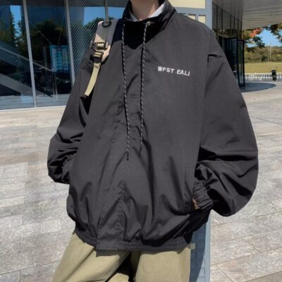 Áo khoác nam kiểu cổ điển của Mỹ mùa xuân và mùa thu Nhật Bản phong cách đường phố cao áo khoác cổ đứng hợp thời trang áo khoác đôi rộng hợp thời trang cho tất cả các trận đấu