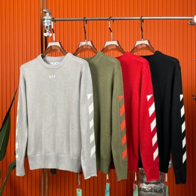 2022 mùa thu đông mới OW cổ điển họa tiết mũi tên cổ tròn áo len dệt kim nam nữ một mảnh bán buôn