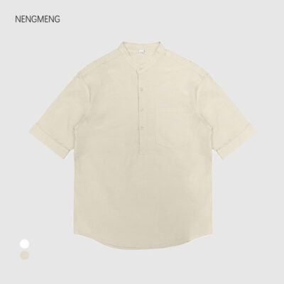 Nengmeng cổ đứng áo sơ mi ngắn tay phong cách Trung Hoa mới cho nam cotton thoáng khí rộng phù hợp với mọi lứa tuổi áo sơ mi nam cotton và lanh trung tay mùa hè