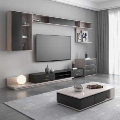 Tủ TV kết hợp bàn cà phê tối giản hiện đại lưu trữ nền tường tủ trang trí Bắc Âu đồ nội thất quy mô lớn bộ kính thiên văn