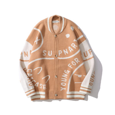 Áo len nam oversize phiên bản hàn quốc áo len cổ tròn sành điệu teen toàn thân in áo sơ mi bóng chày phong cách bf