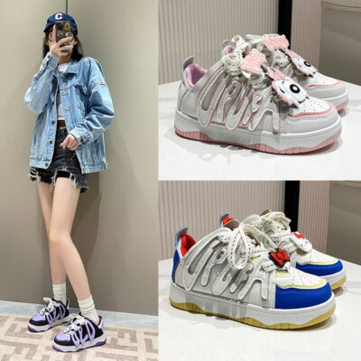 Giày bánh mì mới của phụ nữ ins hợp thời trang thiết kế thích hợp giày thường thư phong cách đường phố cao tất cả các trận đấu giày nền tảng retro