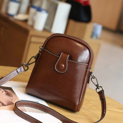 Túi da nữ mới 2023 Túi đựng điện thoại di động bằng da sáp dầu cao cấp thời trang Túi Messenger xách tay một vai nhiều ngăn