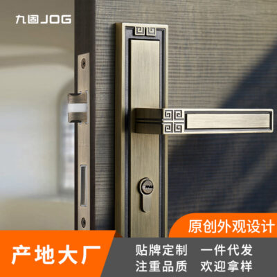 Trung Quốc mới phong cách tay nắm cửa bằng gỗ trong nhà phòng ngủ chia khóa hợp kim kẽm hộ gia đình cách âm Khóa cửa phong cách Trung Hoa tay nắm cửa