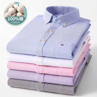 Áo sơ mi nam ngắn tay cotton mùa hè dành cho người trung niên và thanh niên áo sơ mi cotton Oxford quay cổ vuông quần áo nam thông thường