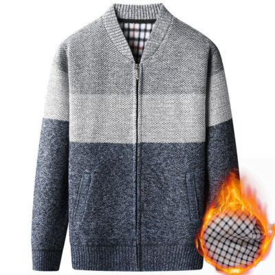 Áo Len Nam Bố Mùa Thu Đông Sang Trọng Dệt Kim Dày Cổ Bóng Chày Áo Khoác Cardigan Trung Niên Và Người Cao Tuổi Size Lớn Rộng Ấm Áp