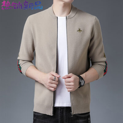Mùa Thu 2021 Douyin Cùng Phong Cách Cardigan Dệt Kim Nam Hợp Thời Trang Thương Hiệu Áo Len Cổ Bóng Chày Hợp Thời Trang Thương Hiệu Giản Dị In Áo Khoác Nam