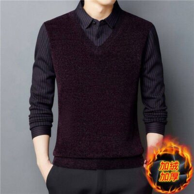 Áo len cổ sơ mi nam 2022 giả hai mảnh cao cấp