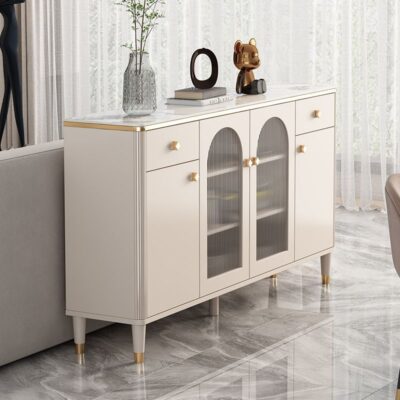 Tủ búp phê phong cách Pháp màu kem gia đình tủ tường thay đồ nhẹ sang trọng phòng khách thay đồ tủ chè