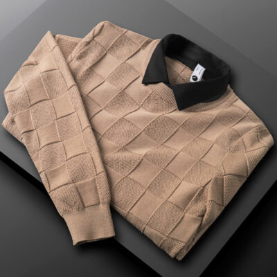 T.GUO giả hai mảnh áo len cổ áo sơ mi nam mùa thu đông mới giản dị phù hợp với tất cả thời trang áo sơ mi dệt kim có đáy hợp thời trang