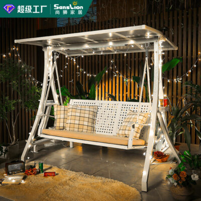 Xích đu ngoài trời sân vườn ban công ghế salon nhà giỏ treo ghế năng lượng mặt trời hợp kim nhôm đúc xích đu đôi