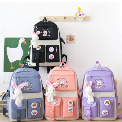 Phiên bản Hàn Quốc của trường trung học cơ sở cặp học sinh nữ sức chứa lớn nhỏ tươi bộ năm món túi vải ba lô nữ đa chức năng