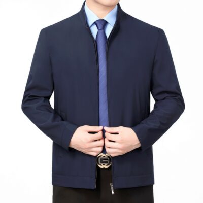 Mới Áo Khoác Nam Áo Khoác Mùa Xuân Và Mùa Thu 2023 Nam Trung Niên Cổ Đứng Áo Khoác Bố Phối Phong Cách Bùng Nổ