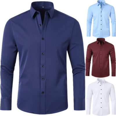 Áo sơ mi nam co giãn bốn mặt xuất khẩu không ủi chống nhăn Amazon ngoại thương công sở đơn giản áo sơ mi nam mỏng